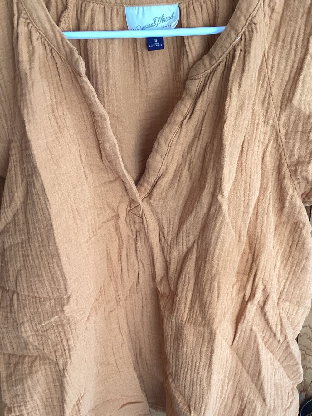 Universal Thread Camel Textured V-Neck Gauze Top